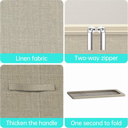 3PCS Under Bed Storage Bins with Metal Frame, Linen Fabric Frame Storage Box Clothes Organizer Bins, Underbed Container with Clear Window (Beige, 15.7 x 13 x 6IN)