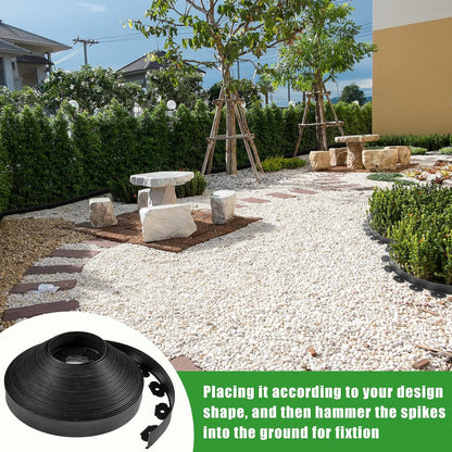 Sasylvia 1.7'' x 200' Landscape Edging Kit Edging Border Coil Include Anchoring Spikes 10 Connectors Plastic Garden Border for Lawn Garden Grass Yard Home(Black)