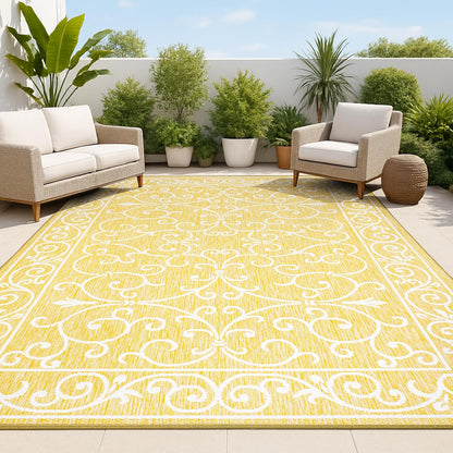 JONATHAN Y Vintage Filigree Indoor Outdoor Area Rug 8X10 Yellow/Cream, Charleston Textured Weave for Backyard, Patio, Porch, Easy-Cleaning, High Traffic, Pet-Friendly, Non-Shedding (SMB106L-8)