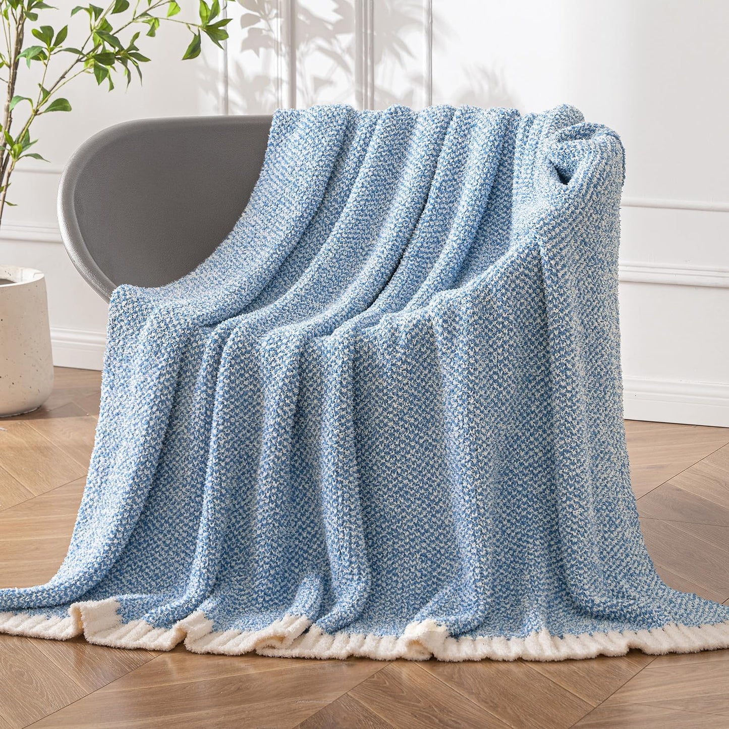 MIULEE Super Soft Throw Blanket for Couch, Blue Cozy Fluffy Warm Blankets Knit Throw Blankets for Sofa, Bed, Chair, Living Room, Camping, Picnic, 50 x 60 inch