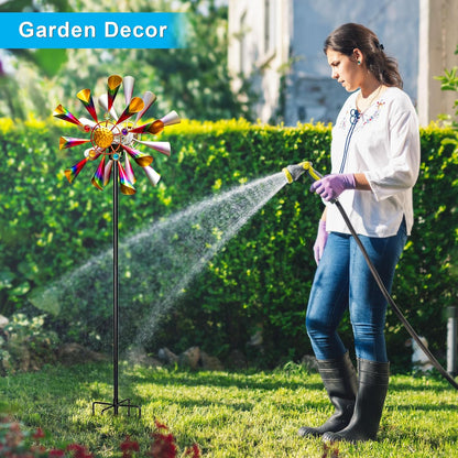 54'' Wind Spinners Outdoor Solar Garden Decor Light - Unique Metal Stake Colorful Windmill, Durable Waterproof Design for Garden, Lawn, Patio