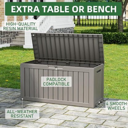 NUNU LAB 75 Gallon Outdoor Storage Box,Resin Large Sturdy Deck Box, Backyard Outside Storage Box Waterproof with Double Wall Panels,Garden Box,Package Delivery Outdoor Hose Storage Bin