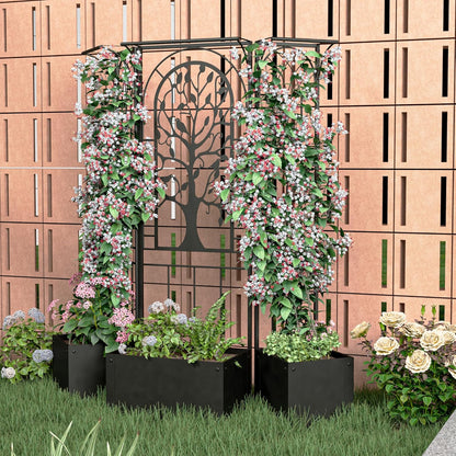 Metal Planter Box with Trellis, Outdoor Raised Garden Bed with Privacy Screen, Trellis Planter Boxes for Climbing Plants, Vines, Vegetables, Flowers, 62 Inch Tall, Patio Decor (Black)