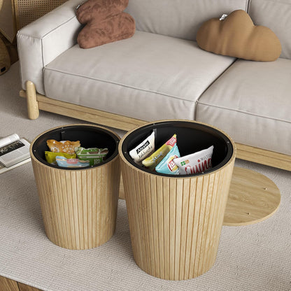 Round Coffee Table Set,2-Piece Modern Farmhouse Living Room End Table Set, Nesting Table Round Natural Finish for Living Room (Wood, 17.72'')