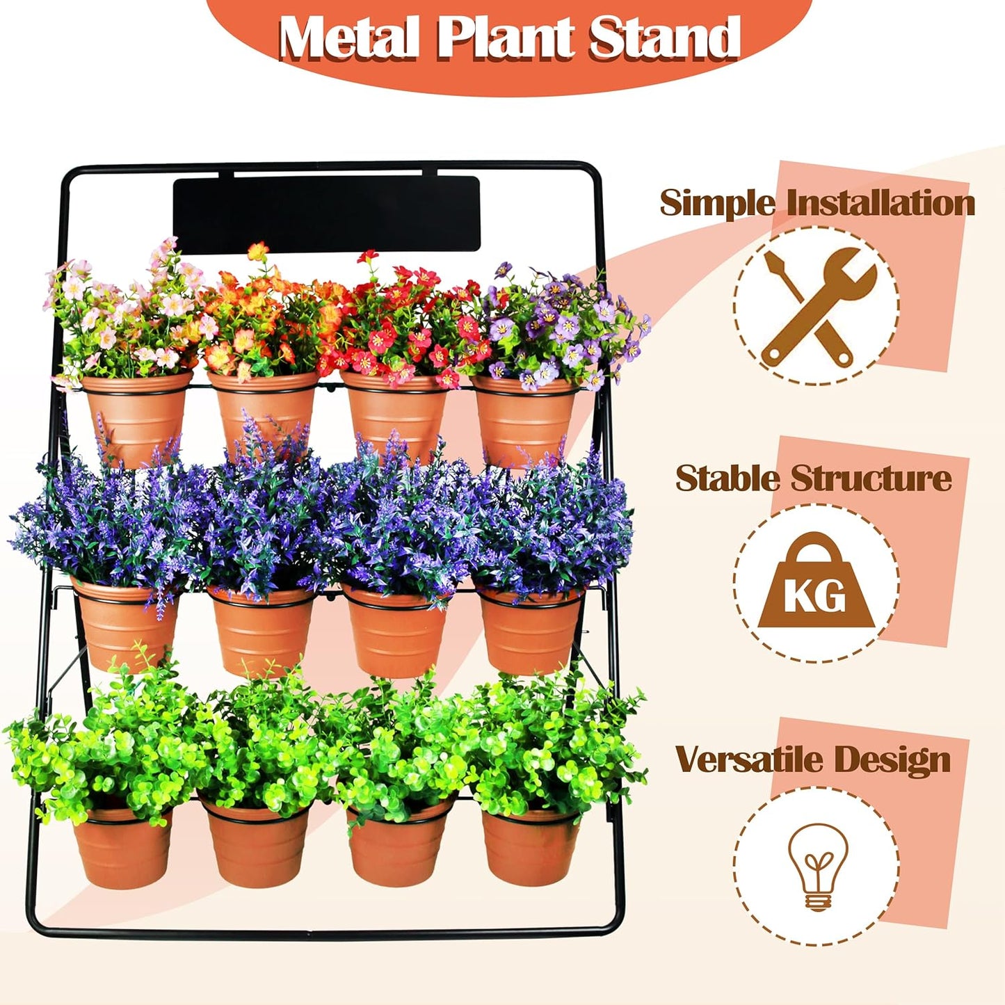 Sunnyglade 3-Tier Metal Plant Stand Rack Multiple Flower Pot Holder Shelf Ladder Plant Display Shelf With 12 Pots For Indoor Outdoor Patio Garden Corner Balcony Deck