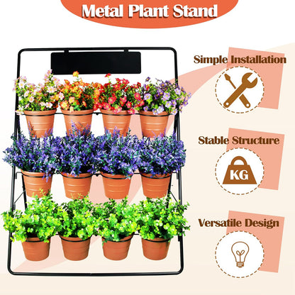 Sunnyglade 3-Tier Metal Plant Stand Rack Multiple Flower Pot Holder Shelf Ladder Plant Display Shelf With 12 Pots For Indoor Outdoor Patio Garden Corner Balcony Deck