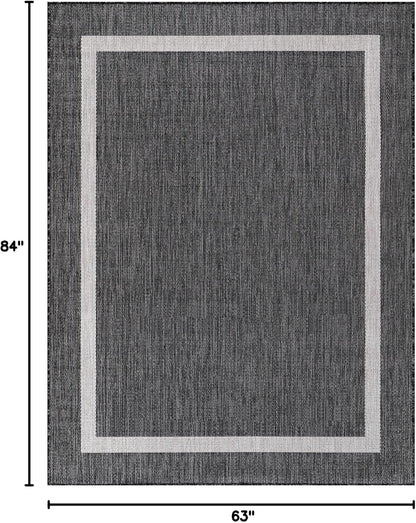 Bordered Outdoor Rug 5x7 Washable Outside Carpet for Indoor Patio Porch Waterproof Easy Cleaning Non Shedding Area Rugs Gray 5 x 7