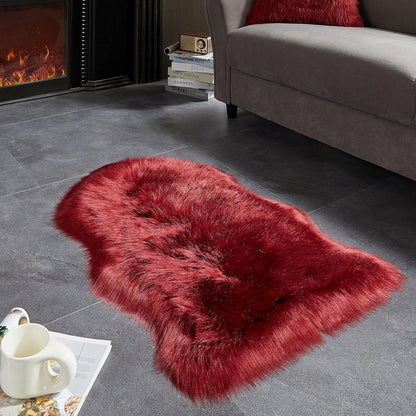 AMTOVO Faux Fur Rug, Burgundy Small Area Rug, Fluffy Sheepskin Rug, Fuzzy Ultra Soft 2 x 3 ft Shag Rugs for Bedroom Sofa Throw Cushion Room Decor, Sheepskin