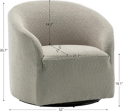 KINWELL 32" Wide Modern Boucle Swivel Barrel Chair, No Assembly Round Upholstered Swivel Accent Armchair for Living Room, Bedroom, Office (Oatmeal)