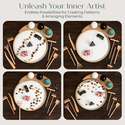 Zen Garden for Desk – Mini Zen Garden Kit for Calming Stress & Relaxing - Japanese Sand Box with Tray, Buddha, Tree, Sand, Rakes, Pebbles & Balls – Sensory Relaxation Gift for Home & Office Decor