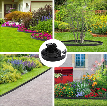 Garden Landscape Edging Kit Flexible Lawn Edging, Landscape Edging Border 33 FT with 30 Spikes, 2" Tall No Dig Garden Edging Roll for Landscaping Flower Beds Yard Pathway (2IN x 66FT, Black)