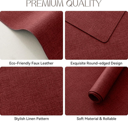 Romanstile Vinyl Placemats Set of 6-12 X 18 Inch - Heat Resistant Place Mats 100% Waterproof Oilproof Wipeable Reversible Faux Leather Table Mats for Kitchen/Dining/Party/Outdoor, Red
