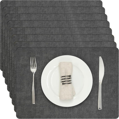 Myir JUN Placemats Dual Sided, Faux Leather Place Mats Set of 8 Indoor Placemats for Dining Table Non-Slip Washable Placemats Heat Resistant Outdoor Table Mats (Set of 8, Gray)