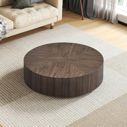 LATBASK 35.5" Round Coffee Table,Rustic Dark Wood Finish,Modern Minimalist Low-Profile Coffee Table for Living Room,Scandinavian Industrial Style,Compact Round Center Table for Small Spaces (Walnut)