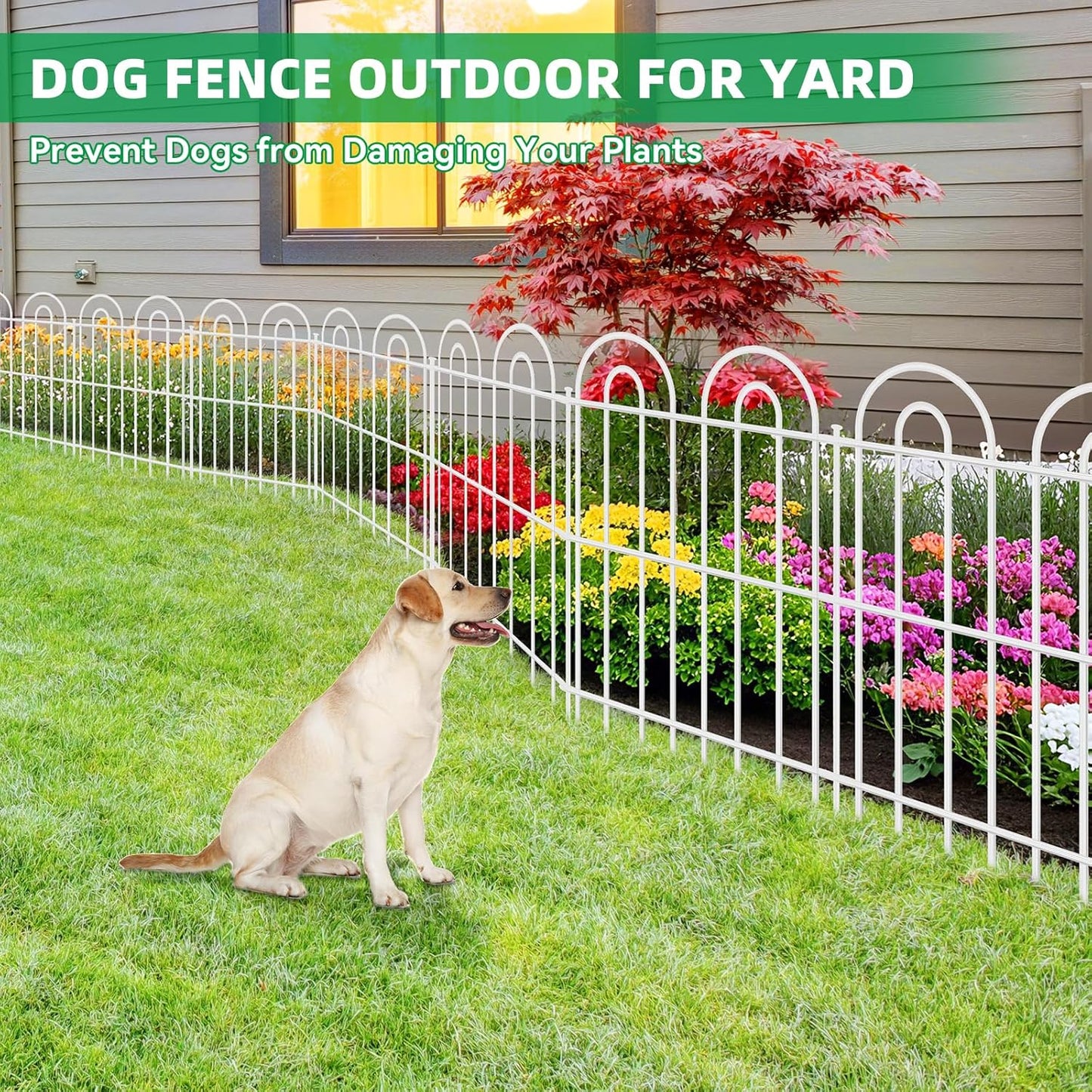 15 Panels Decorative Garden Fence, 32 in(H) X 30 ft(L) No Dig Dog Fence Outdoor for Yard, Rustproof Tall Metal Garden Fencing Animal Barrier with Ground Stakes, Temporary Fencing for Patio, White