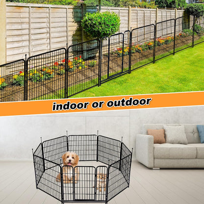 36 in(H) Garden Fence With Gate, Wide Gate Low Threshold, 8 Panels Total 17.7 ft(L) Heavy Duty Iron Animal Barrier Fence For Yard, Suitable For Indoor Or Outdoor Dog Fencing,Garden Border Fence