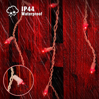 YOUNGAR 23FT 200 Icicle Christmas Lights, Waterproof Connectable Twinkle Fairy Lights for Indoor Outdoor Fireplace Wedding Decorations (Red)