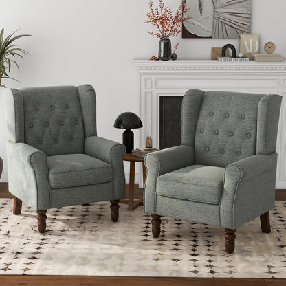 Lumibee High Back Accent Chair Set of 2,Upholstered Wingback Armchair with Solid Wood Legs for Small Spaces,Comfy Single Sofa Chair for Living Room,Bedroom,Office-Gray