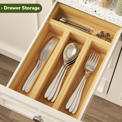 BAMEOS Silverware Organizer, Utensil Drawer Organizer, 4 Slots Kitchen Drawer Organizer, Bamboo Flatware Organizer for Drawer in Natural