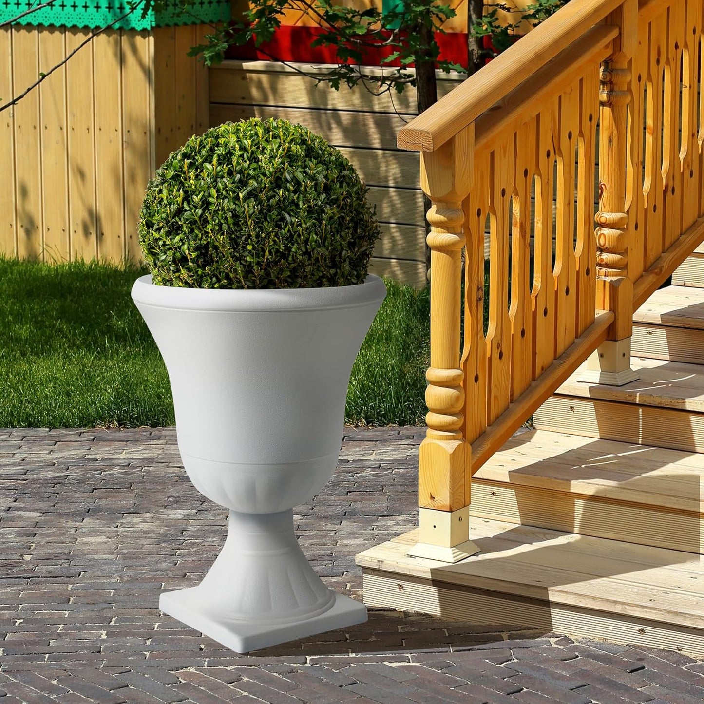 Worth Garden 2-Pack Plastic Urn Planters - 22'' Tall Round Classic Resin Flower Pots Pure White Traditional Large Plant Pots for Front Porch Patio Deck Wedding Decoration Pot - Indoor & Outdoor