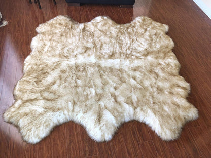 LAMBZY Faux Sheepskin Hypoallergenic Free Shape Silky Shag Rug, Luxury Shaggy Silky Plush Carpet for Bedrooms Rugs Living Sofa Floor Rugs (Sexto 6 Pelts 6'x6', 180x180cm White with Brown Tips)