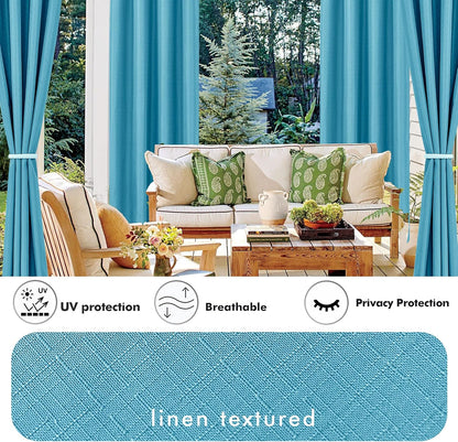 HolidayIdeas 4 Panels Linen Outdoor Curtains for Patio Waterproof Teal Gazebo Privacy Curtains 110" Wide x 95" Long-Indoor/Outdoor Wide Curtains Weatherproof for Pergola, Porch, Backyard, Deck