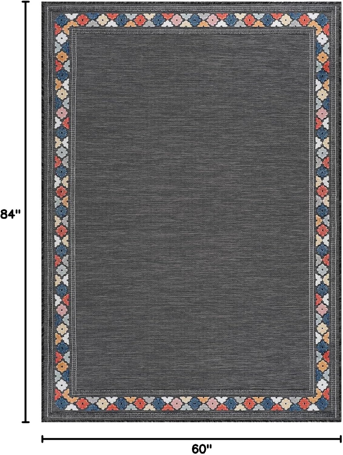 Beverly Rug Outdoor Rug 5x7 Modern Bordered Area Rugs for Indoor and Outdoor Patio Easy to Clean Non Shedding Living Room Porch Garden Washable Outside Carpet (5 x 7 Dark Gray)