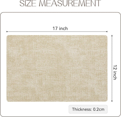 Romanstile Vinyl Placemats Set of 6-12 X 18 Inch - Heat Resistant Place Mats 100% Waterproof Oilproof Wipeable Reversible Faux Leather Table Mats for Kitchen/Dining/Party/Outdoor, Beige