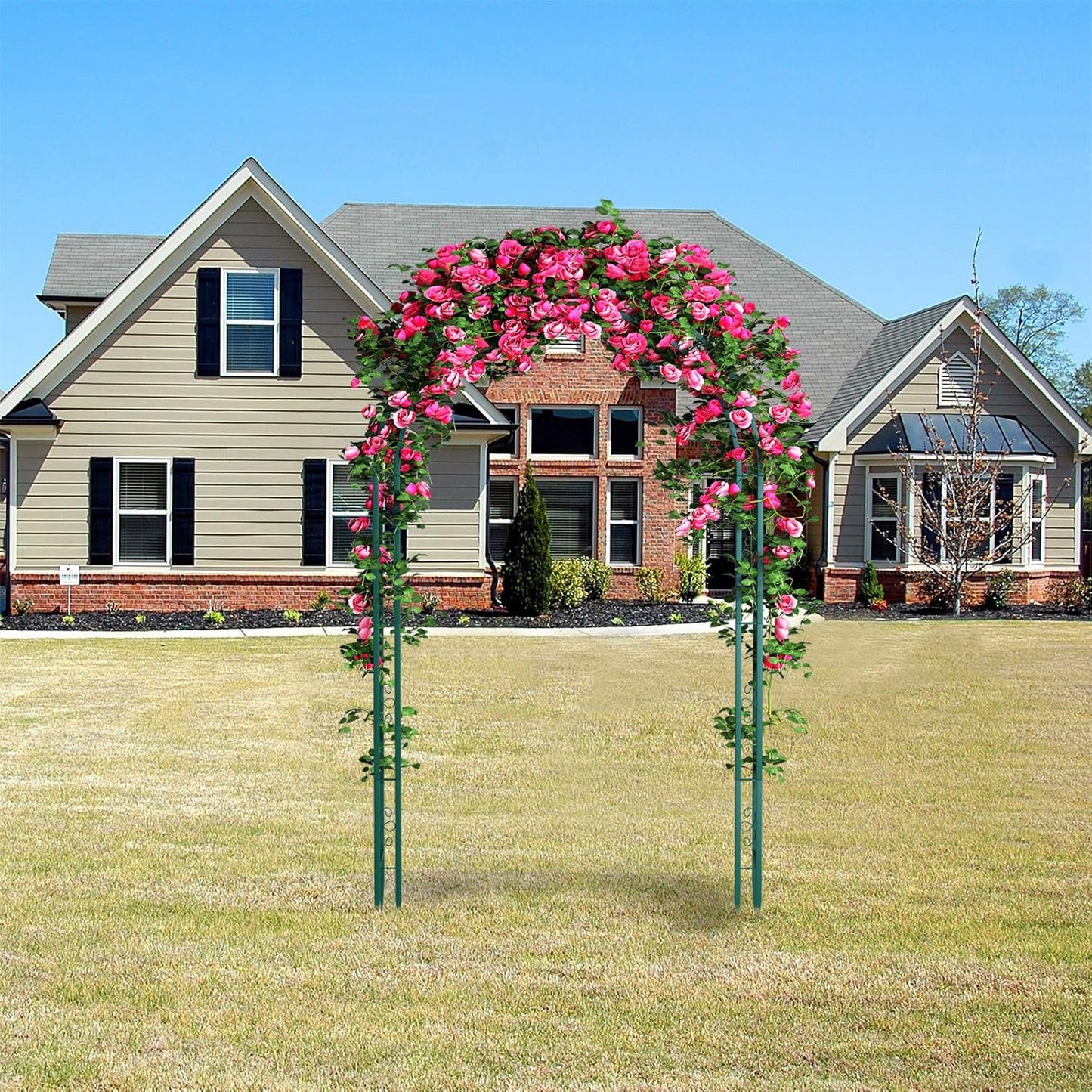 88in Steel Garden Arch Arbor Trellis for Climbing Plants Outdoor,Yard,Wide Sturdy Durable Garden Arch for Lawn,7.3ft Climbing Plants Decorative Wire Lattice,Outdoor Wedding Arch(Green)