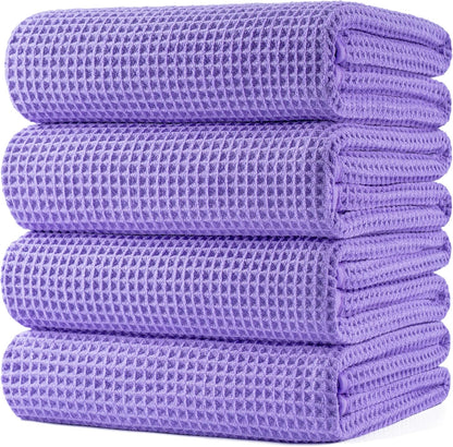 POLYTE Microfiber Oversize Quick Dry Lint Free Bath Towel, 60 x 30 in, 4 Pack (Waffle Weave)