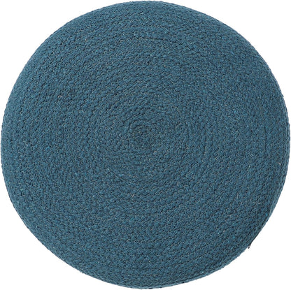 REDEARTH · Cylindrical Pouf Foot Stool Ottoman - Jute Braided Pouffe Poof Accent Sitting Footrest for Living Room, Bedroom, Nursery, Patio, Lounge & Other Rooms (Teal Natural, 14.5"x14.5"x16")