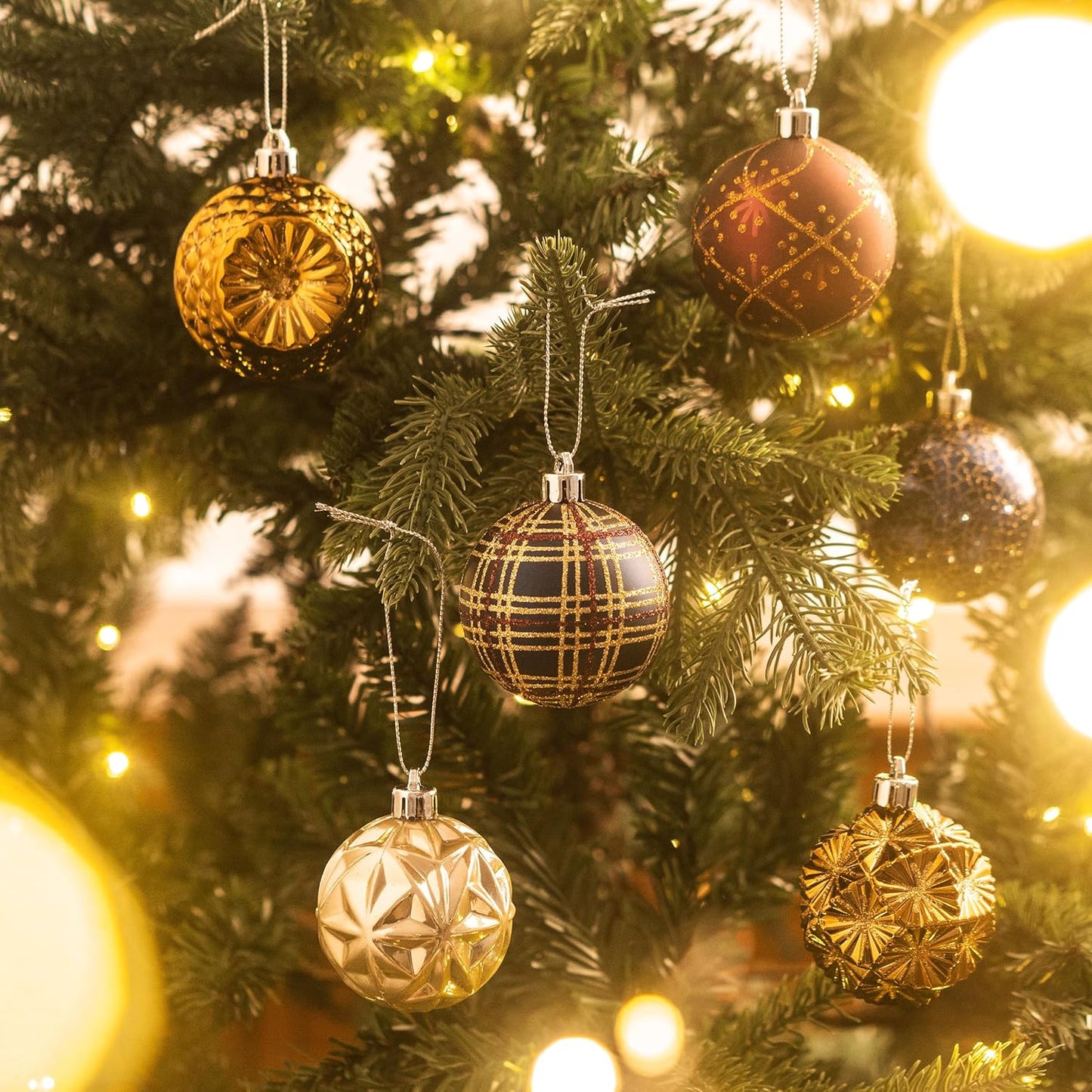 Valery Madelyn Ornaments for Christmas Trees, 16ct 2.36 Inches Bronze Copper Gold and Purple Shatterproof Christmas Tree Decorations, Luxury Hanging Ball Ornaments for Xmas Holiday Party Decor