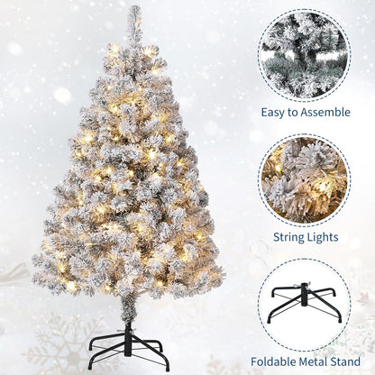 GarveeHome 6ft Prelit Artificial Christmas Tree with Warm White Lights, Snow Flocked Full Xmas Tree with 710 Branch Tips, 250 LED Lights & Foldable Stand, Green & White Christmas Decorations