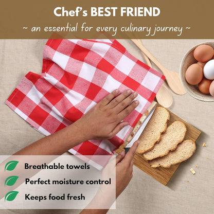 Native Fab 6-Pack Kitchen Towel with Hanging Loop 16x26 inches, Cotton Buffalo Check Kitchen Towels for Cleaning Drying, Washcloths Soft & Absorbent Cloth Rags, Bar Towel, Dish Cloth, Red