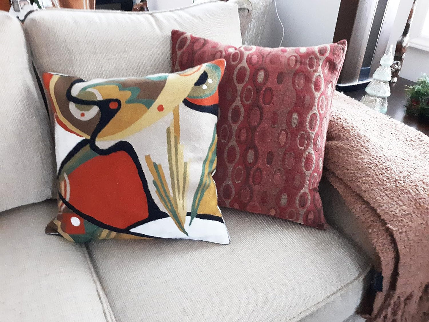 Kandinsky Modern Pillow Cover - Flow Orange Abstract Pillowcase Farmhouse Chair Cushion Contemporary Outdoor Pillowsham Couch Cushion Handmade Wool Size 18x18