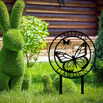 Custom Butterfly Metal Garden Sign with Stakes, Metal Yard Art, Personalized Butterfly Home Garden Decor, Garden Family Name Sign for Outdoor New Home Gift for Outside, Patio Decor, Housewarming Gift