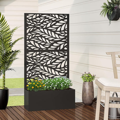 Casaphoria Metal Raised Garden Bed with Trellis, 59"x30"x12" Planter Box for Climbing Plants, Vegetables & Vines, Features Drainage Holes and Privacy Screen (Black-Spring)