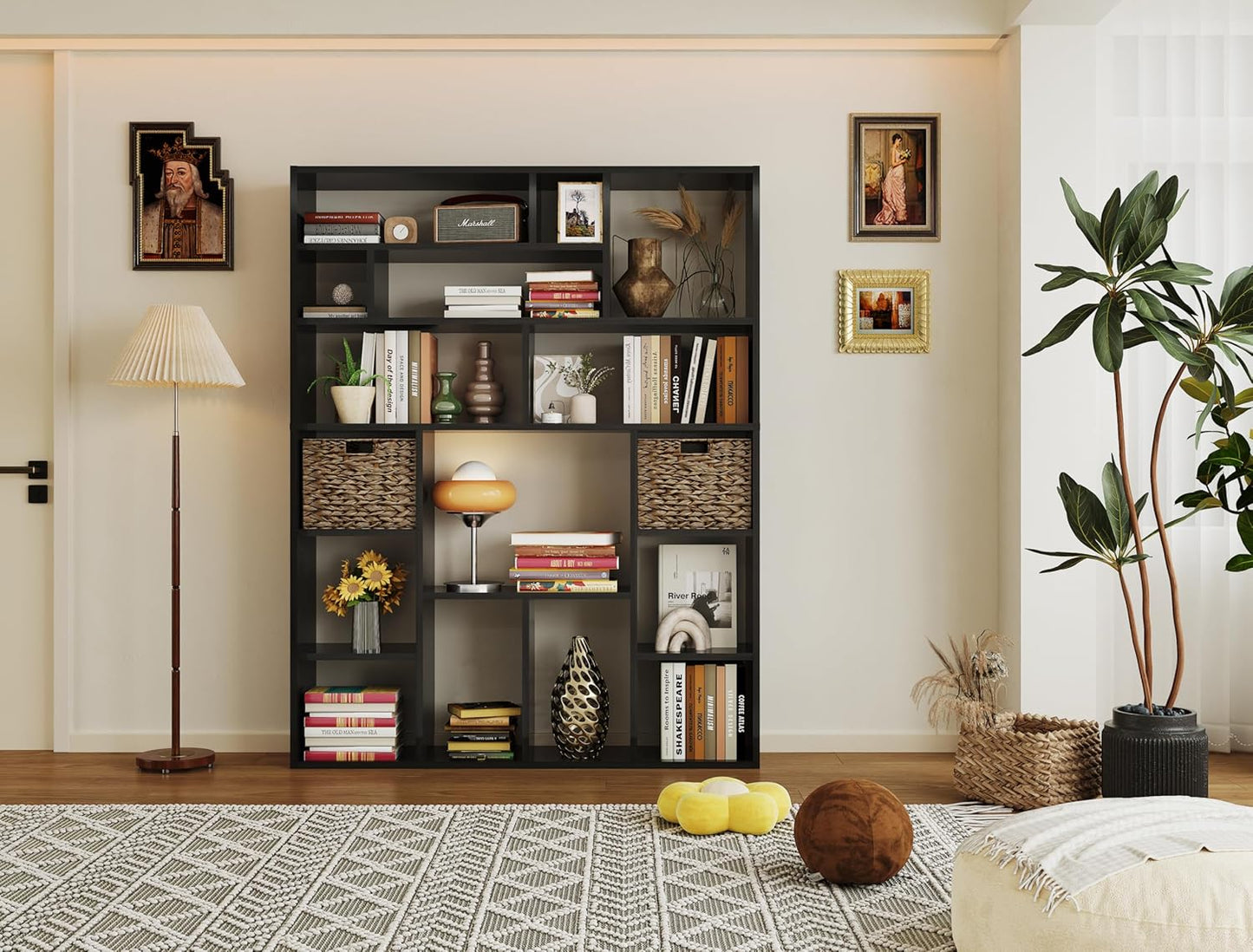 BLANKSPACE 71" H Large Bookcase with 6 Open Shelves & 2 Baskets - Heavy Duty Storage Shelf for Home Office, Living Room, Freestanding Organizer