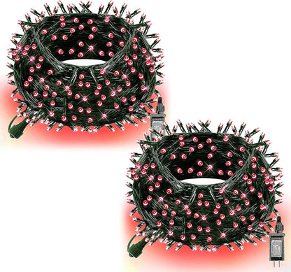 Dazzle Bright Christmas String Lights, 132FT 400 LED Connectable Green Wire 8 Modes String Lights, Waterproof Christmas Lights for Indoor Outdoor Patio Party Wedding Decorations, Red