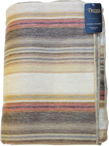 Alpaca Wool Throw Blanket | Super Soft, Lightweight, Breathable and Hypoallergenic | Non-Itchy or Scratchy (Beige Brown Varicolored, Queen (U.S. Standard))