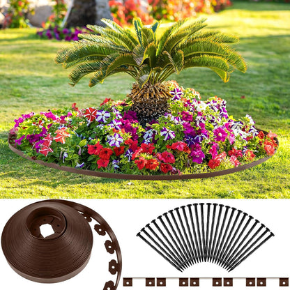 Sasylvia 2'' x 200' Landscape Edging Kit Edging Border Coil Include Anchoring Spikes 10 Connectors Plastic Garden Border for Lawn Garden Grass Yard Home(Brown)
