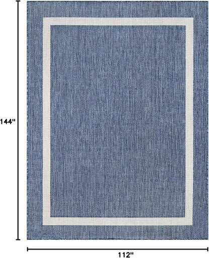 Bordered Outdoor Rug 9x12 Washable Outside Carpet for Indoor Patio Porch Waterproof Easy Cleaning Non Shedding Area Rugs Blue 9 x 12