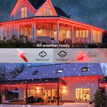 23FT 200Count Red Icicle Lights,White Wire Icicle Mini Lights Plug in with 40 Drops,Hanging Curtain Fairy String Light Connectable for Christmas Valentine's Day Halloween Party Decorations