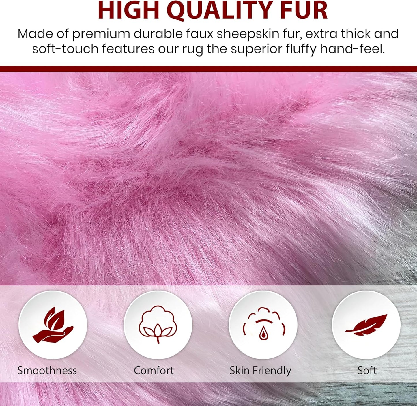 LAMBZY Faux Sheepskin Super Soft Hypoallergenic Free Shape Silky Shag Rug, Luxury Shaggy Plush Carpet for Bedrooms Living Kids Room Sofa Rugs (Pink, Double 2'x6')
