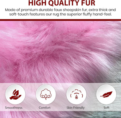 LAMBZY Faux Sheepskin Super Soft Hypoallergenic Free Shape Silky Shag Rug, Luxury Shaggy Plush Carpet for Bedrooms Living Kids Room Sofa Rugs (Pink, Triple Side by Side 3'x6')