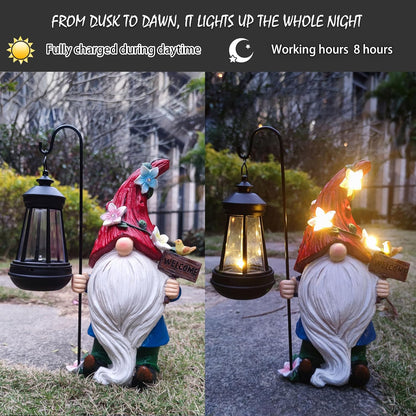 Solar Garden Gnomes Statue with Succulent and 4 LED Lights - Solar Lantern Gnomes Decorations for Yard Outdoor gnome Decorations for Garden, Patio Gnome Gifts for Mom