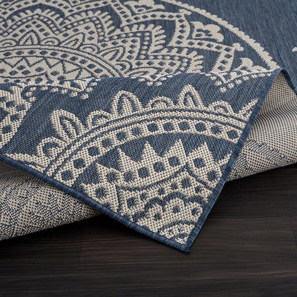 CAMILSON Outdoor Rug 10x14 Modern Area Rugs for Large Indoor and Outdoor Patios and Porches - Waterproof Washable Non-Shedding Easy-to-Clean Outside Carpet (10 x 14, Medallion - Blue/White)