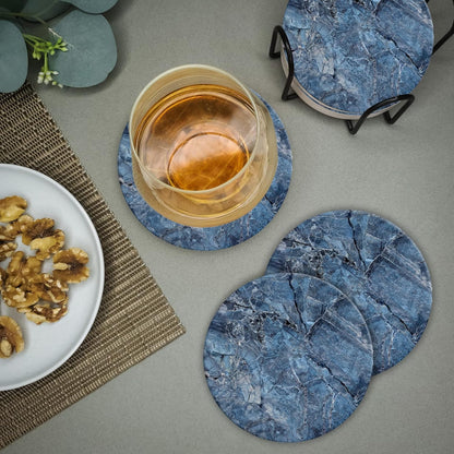 Emerson Coasters for Drinks Absorbent – Natural Stone Drink Coasters Set with Holder, Coasters for Coffee Table, Wooden Tabletop Protection Marble Style – 100% Heavy Duty Set of 6 (Mystic)