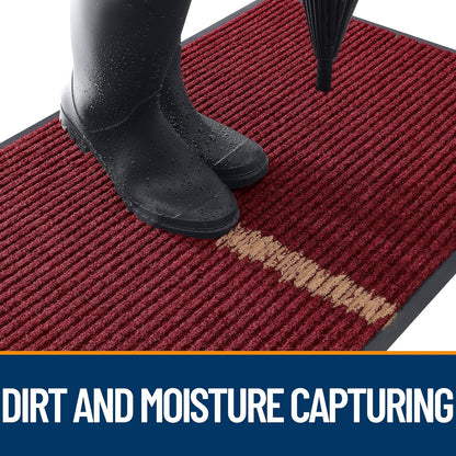 OLANLY Front Door Mat Indoor Outdoor Entrance, Waterproof Heavy Duty Doormat, Fade Resistant, Low Profile, Easy Clean Patio Porch Welcome Floor Mats for Entry, 59x35, Wine Red