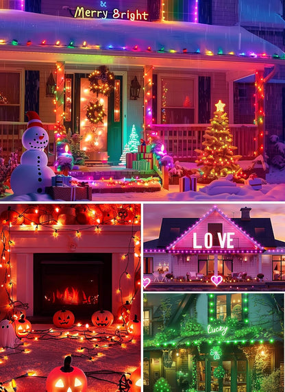 Brightown Smart C9 Christmas Lights Outdoor, 100 LED Christmas Color Changing Fairy Lights App Control, Music Sync, RGB, Shatterproof Connectable C9 String Lights for Tree House Indoor Xmas Decor
